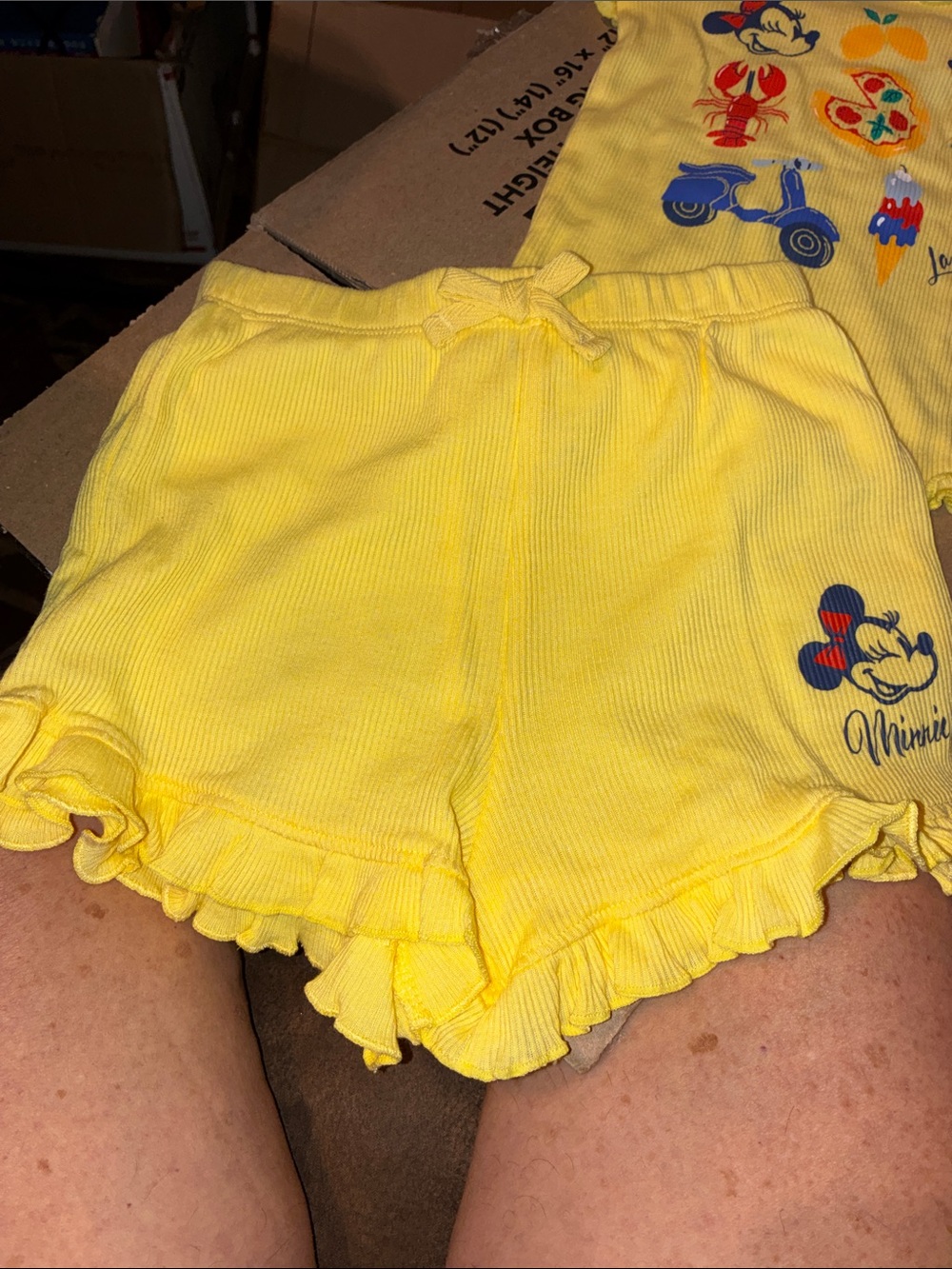 Disney Yellow Minnie Mouse Ribbed Ruffle Tank & Shorts Set - Picture 2 of 5